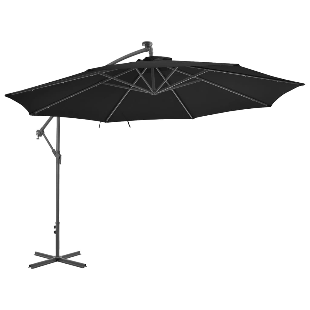 Cantilever Umbrella with LED Lights Black 350cm - Direct Imports