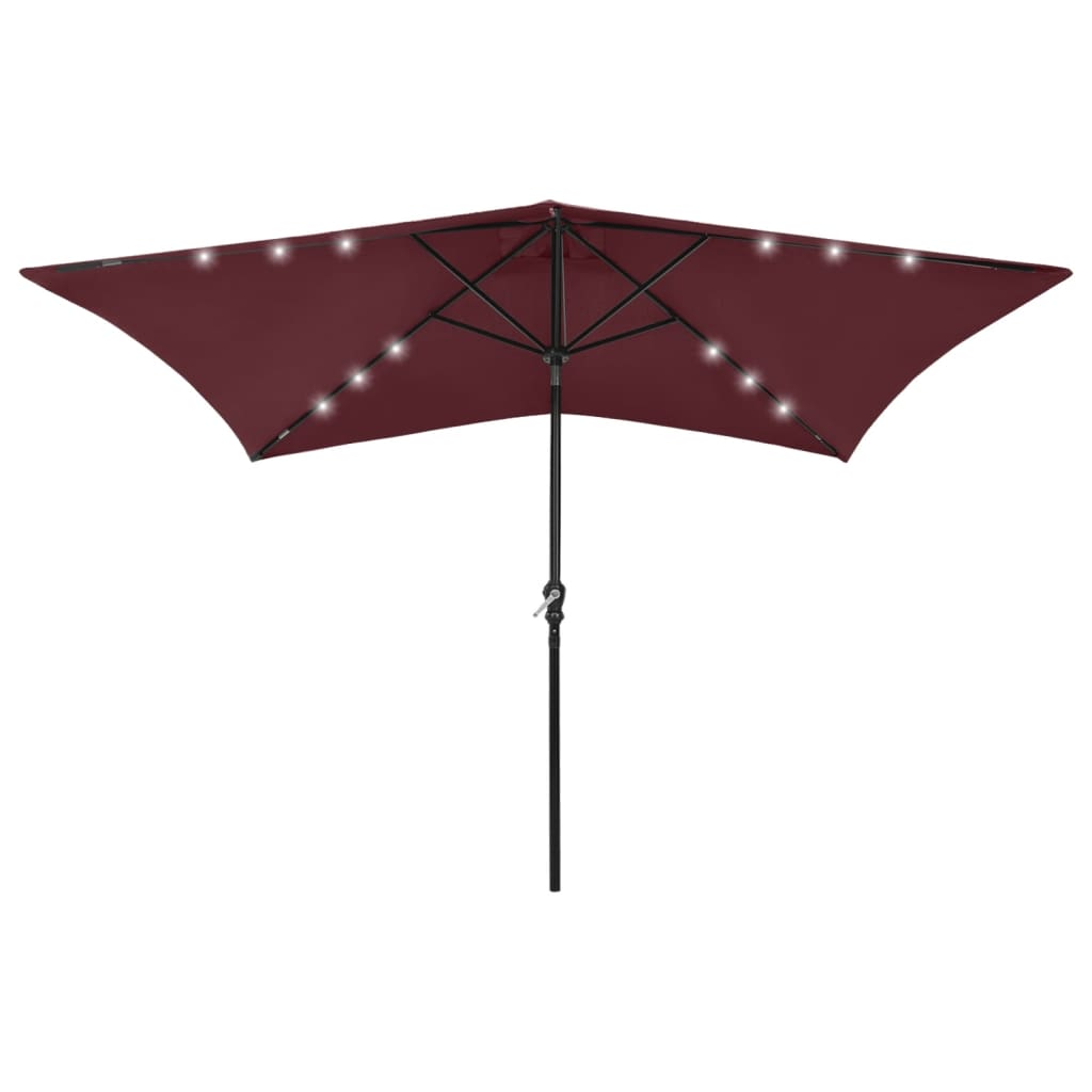 Parasol with LEDs and Steel Pole Bordeaux Red 2x3 m - Sid & Sam