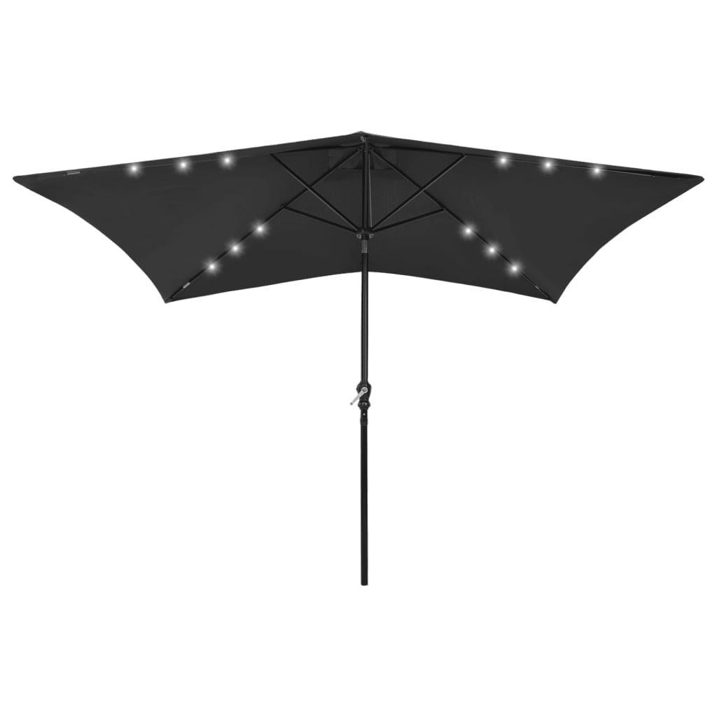Parasol with LEDs and Steel Pole Black 2x3 m - Sid & Sam