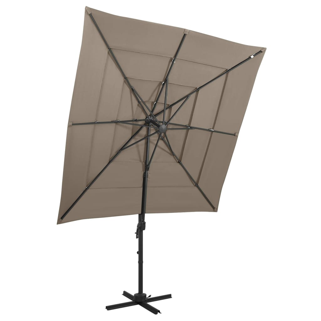 4-Tier Parasol with Aluminium Pole Taupe 250x250 cm - Unbeatable Bargains