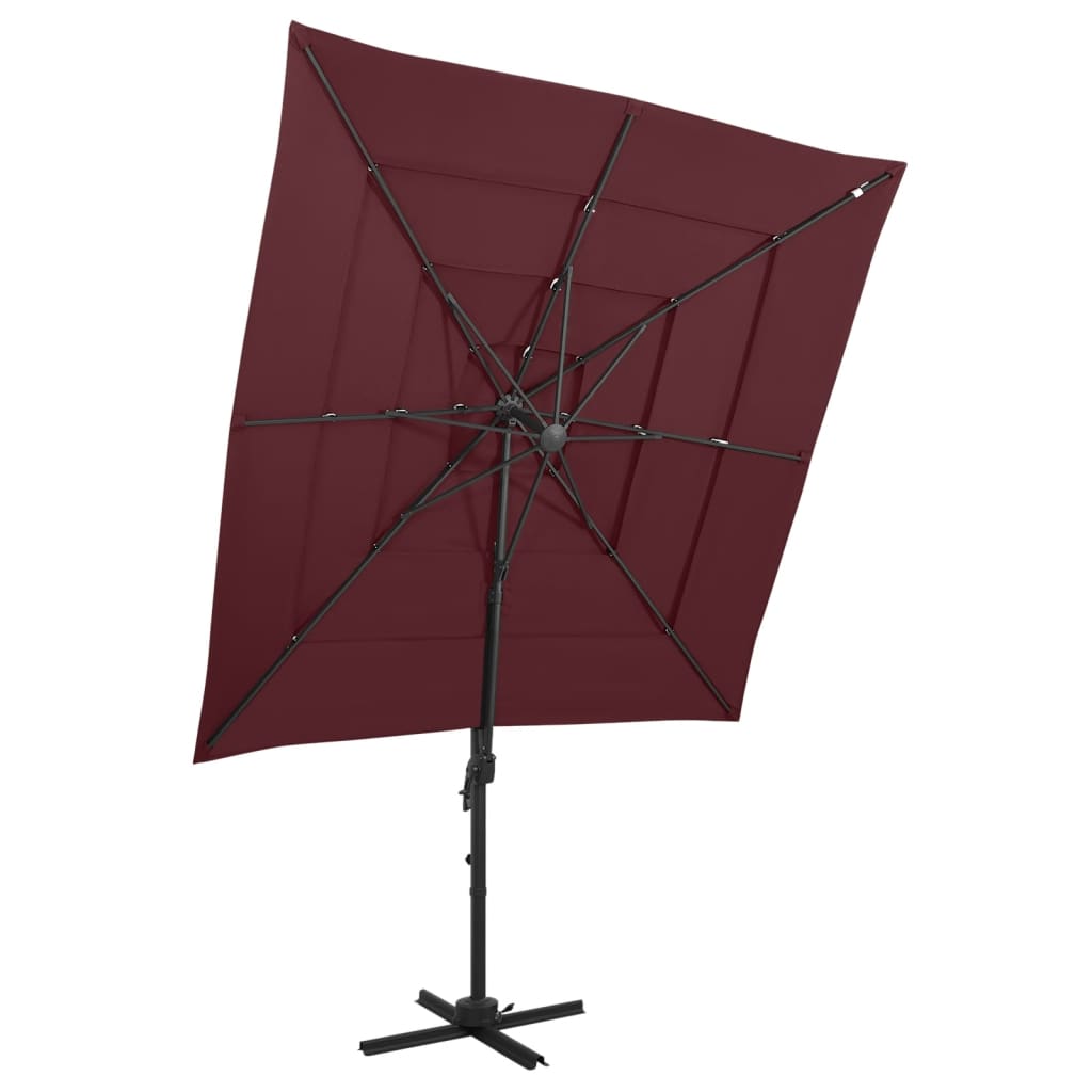 4-Tier Parasol with Aluminium Pole Bordeaux Red 250x250 cm - R and M Furniture