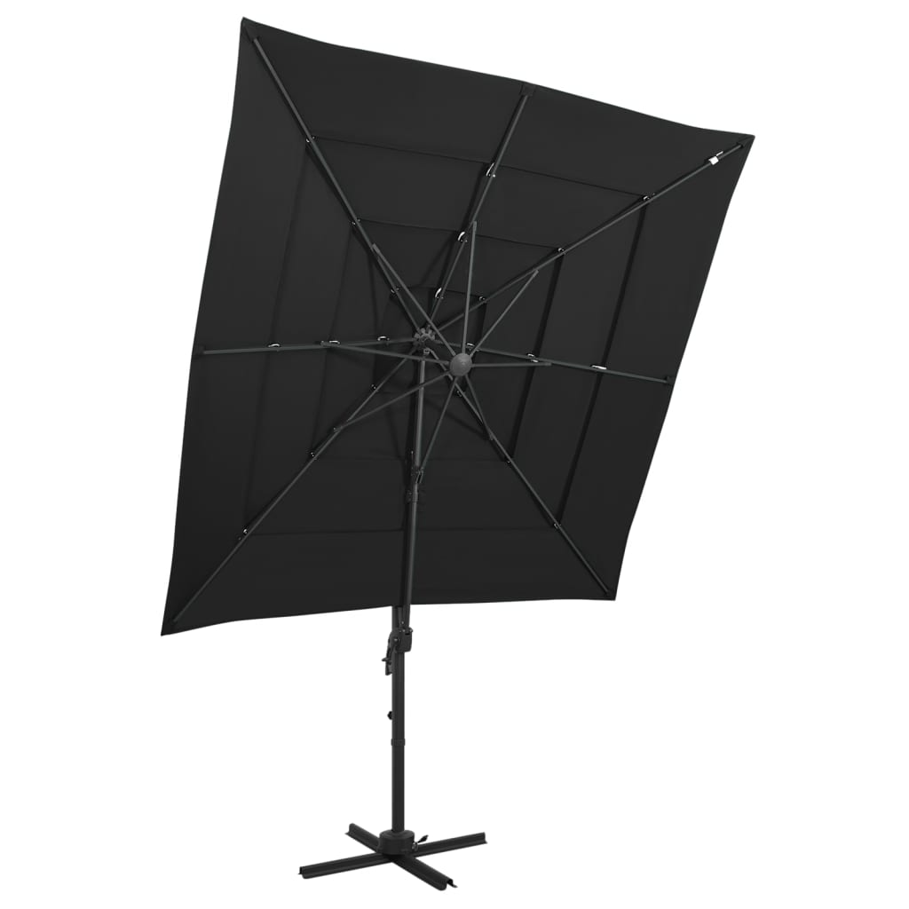 4-Tier Parasol with Aluminium Pole Black 250x250 cm - Direct Imports