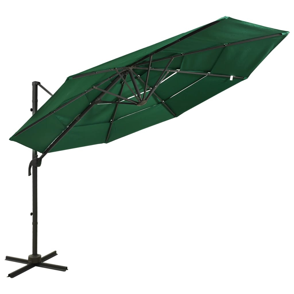 4-Tier Parasol with Aluminium Pole Green 3x3 m - Brittle & Co