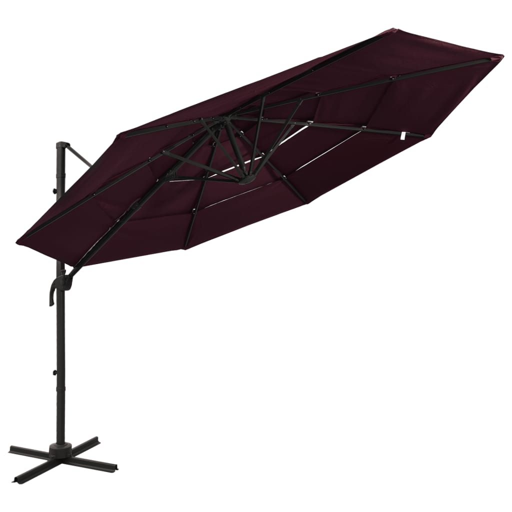4-Tier Parasol with Aluminium Pole Bordeaux Red 3x3 m - R and M Furniture