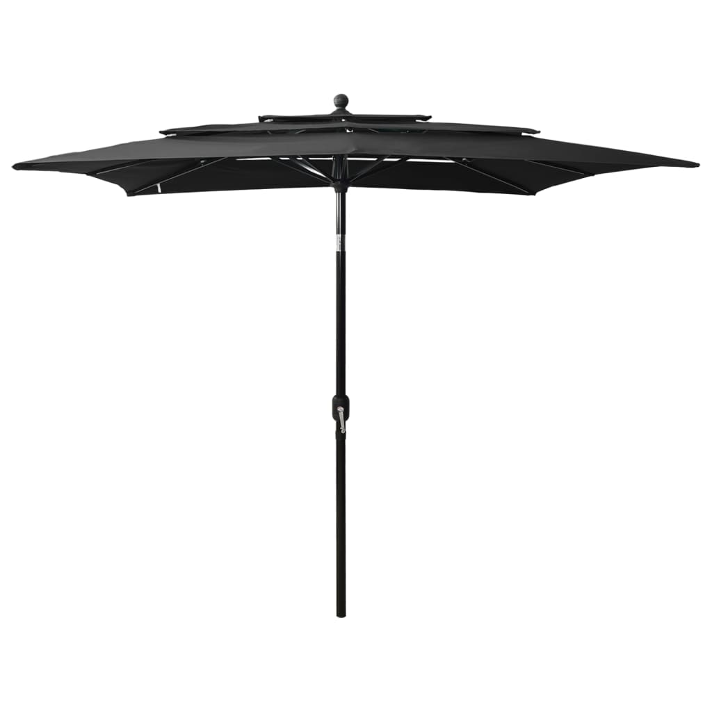 3-Tier Parasol with Aluminium Pole Black 2.5x2.5 m - Unbeatable Bargains