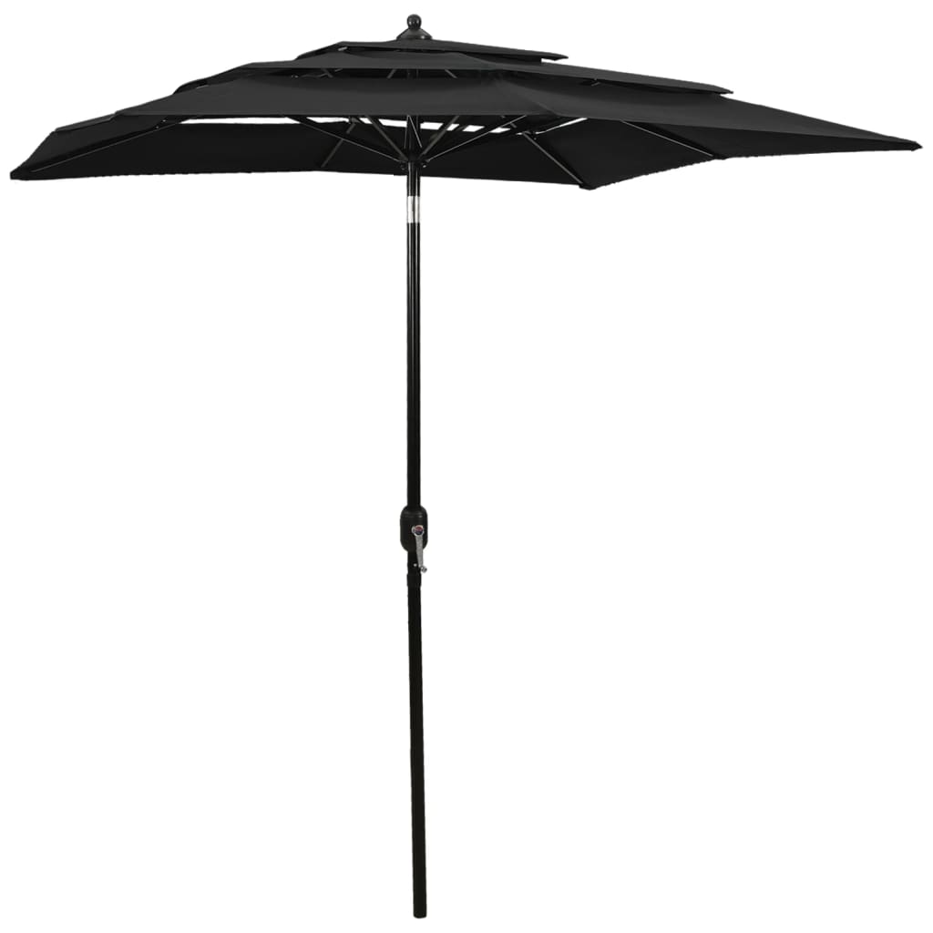 3-Tier Parasol with Aluminium Pole Black 2x2 m - Casper Homes
