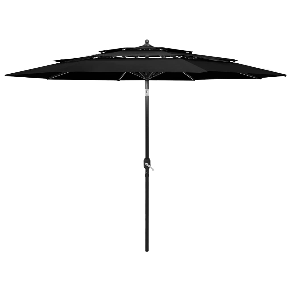 3-Tier Parasol with Aluminium Pole Black 3 m - Tyrell & Tyrell