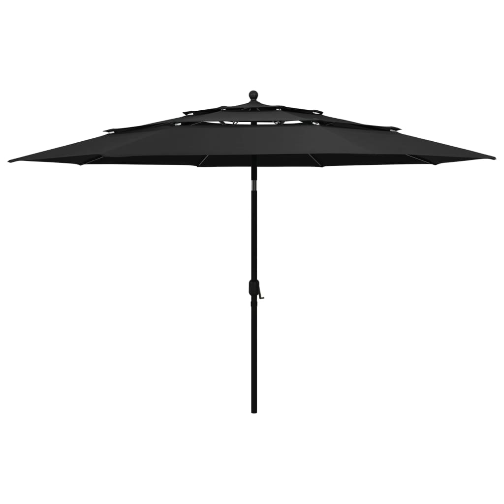 3-Tier Parasol with Aluminium Pole Black 3.5 m - Unbeatable Bargains