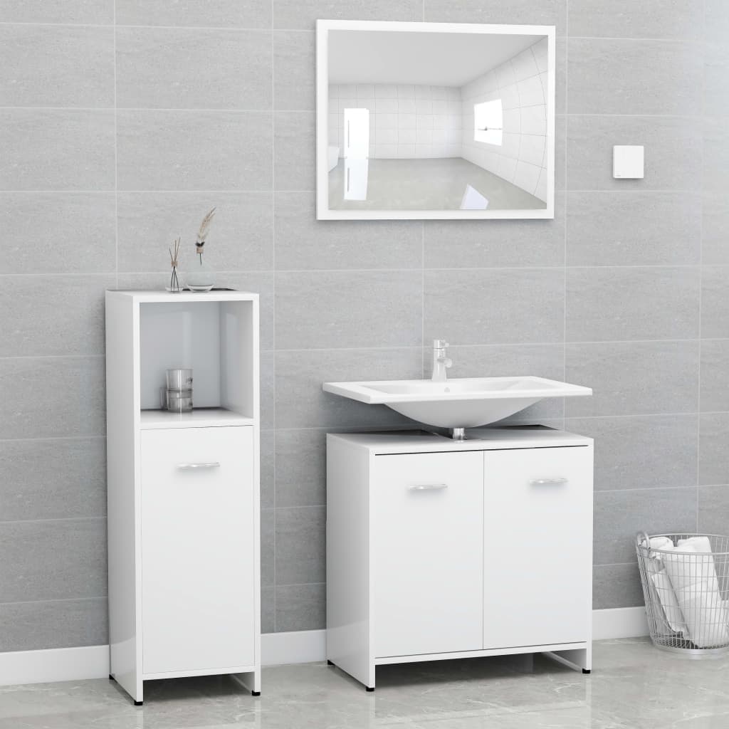 3 Piece Bathroom Furniture Set White Engineered Wood - Decor Base