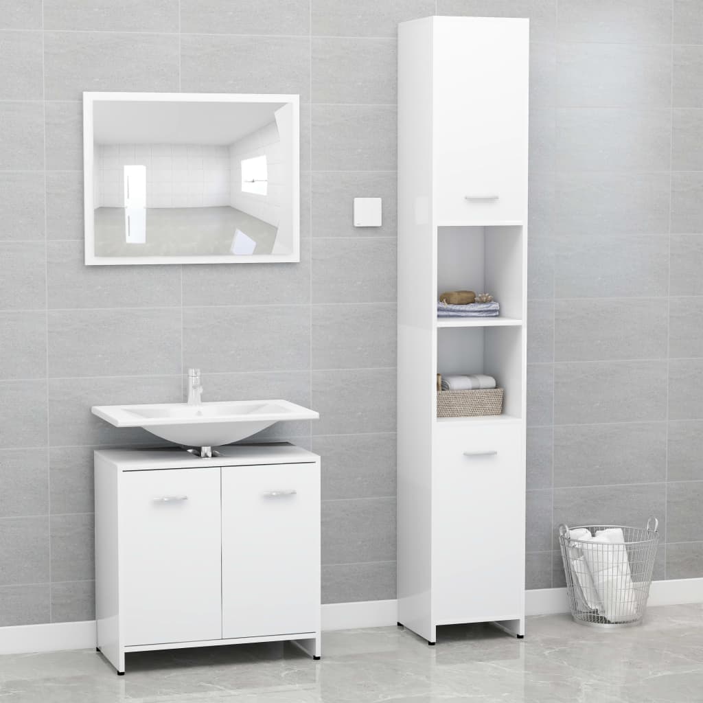 3 Piece Bathroom Furniture Set White Engineered Wood - Casper Homes