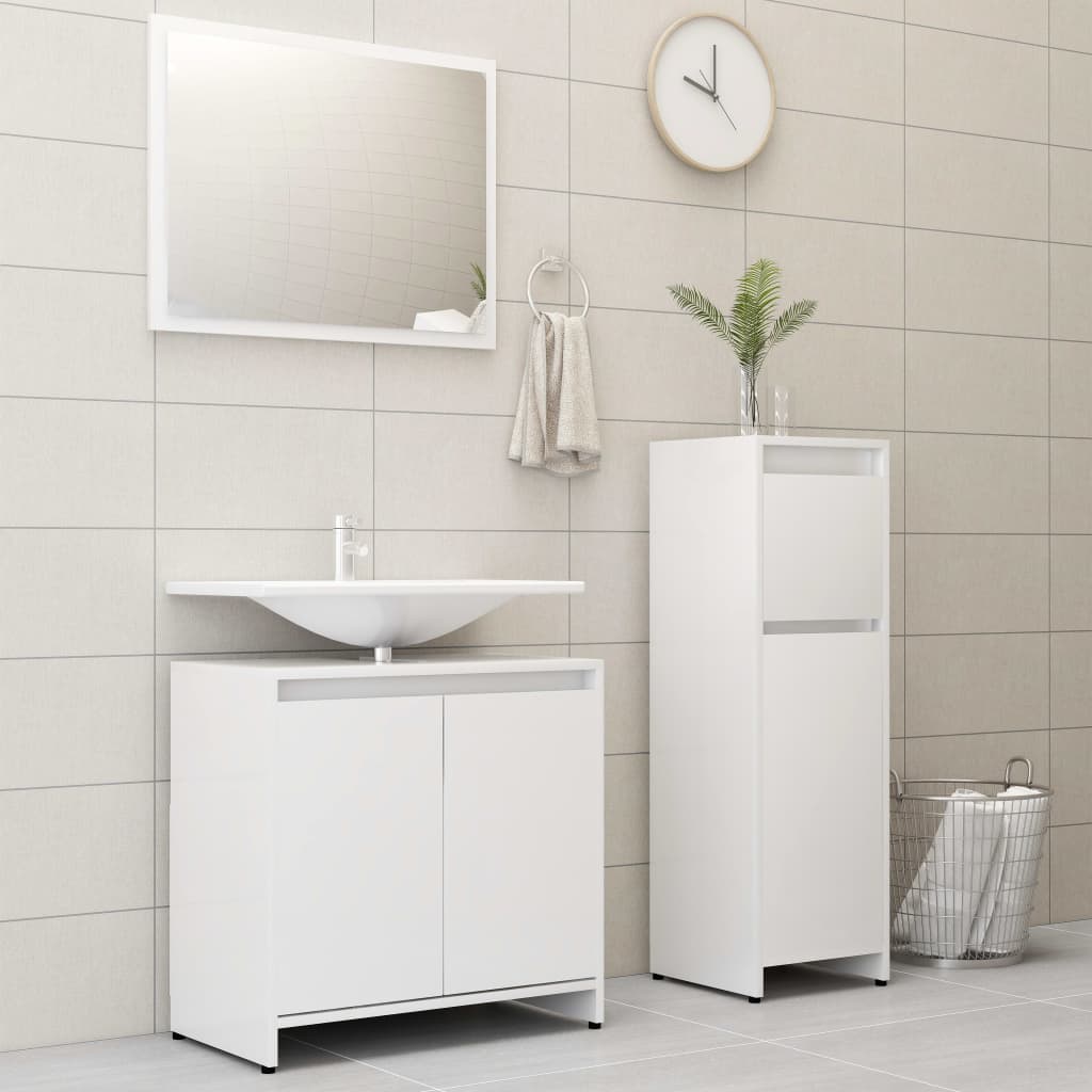 3 Piece Bathroom Furniture Set White Engineered Wood - Merkel Designers