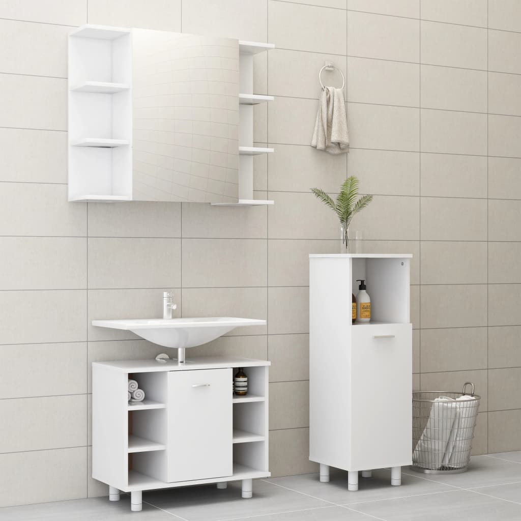 3 Piece Bathroom Furniture Set White Engineered Wood - Millennium Furniture