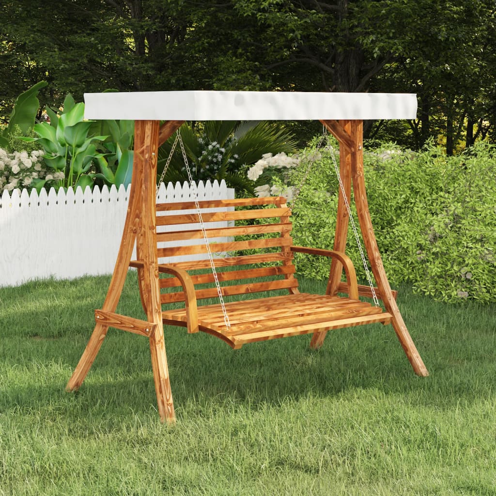 Swing Frame with Cream Roof Solid Bent Wood with Teak Finish - All Things Good