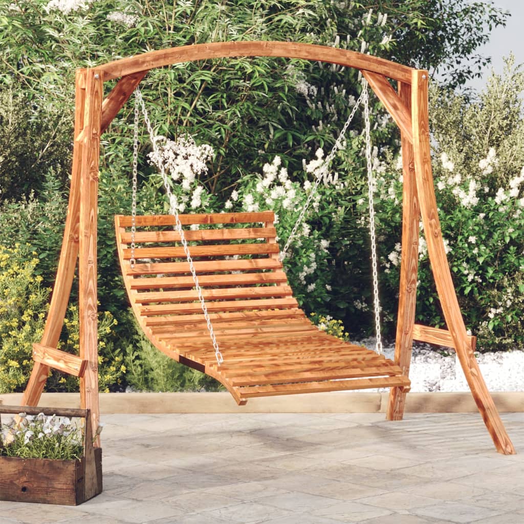 Swing Bed Solid Bent Wood with Teak Finish 115x147x46 cm - Sid & Sam