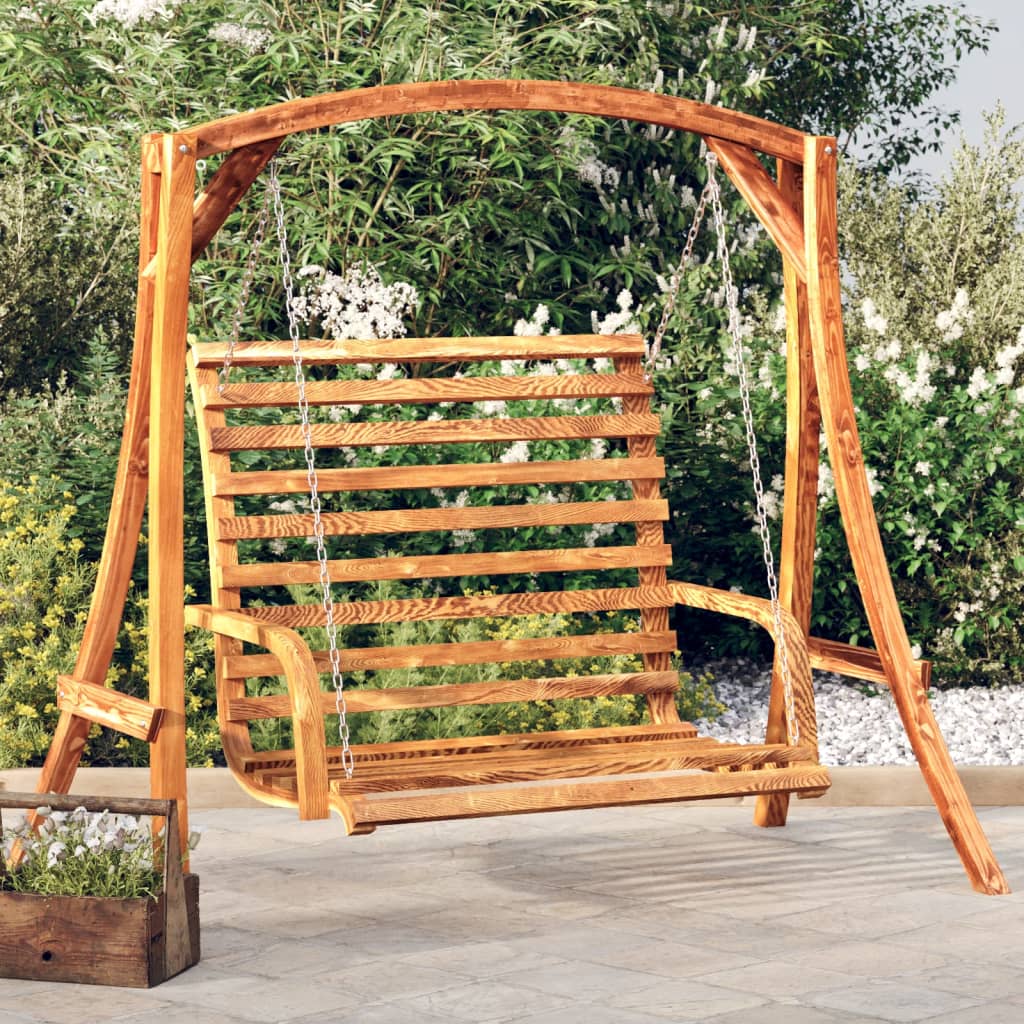 Swing Bench Solid Bent Wood with Teak Finish 126x63x92 cm - Direct Imports