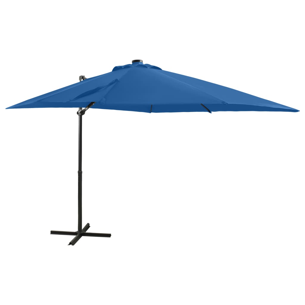 Cantilever Umbrella with Pole and LED Lights Azure Blue 250 cm - Discount Dealers