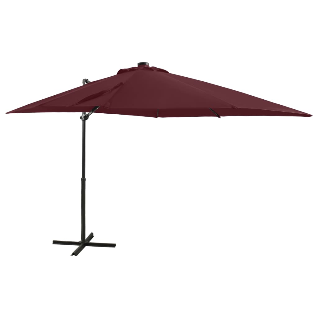 Cantilever Umbrella with Pole and LED Lights Bordeaux Red 250 cm - R and M Furniture