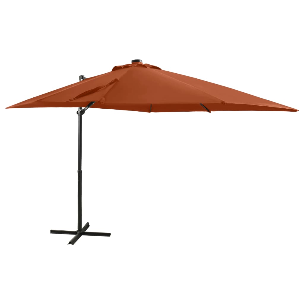 Cantilever Umbrella with Pole and LED Lights Terracotta 250 cm - Discount Dealers
