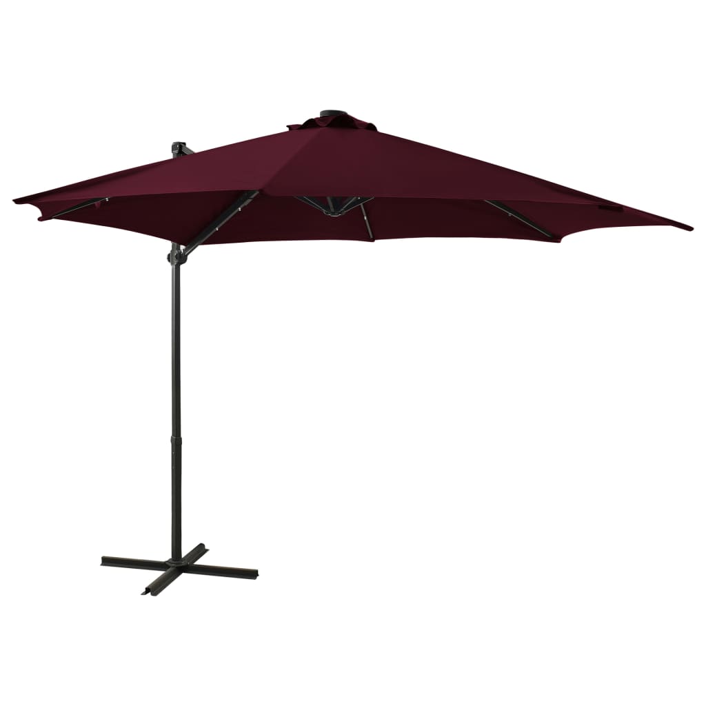 Cantilever Umbrella with Pole and LED Lights Bordeaux Red 300cm - Brittle & Co