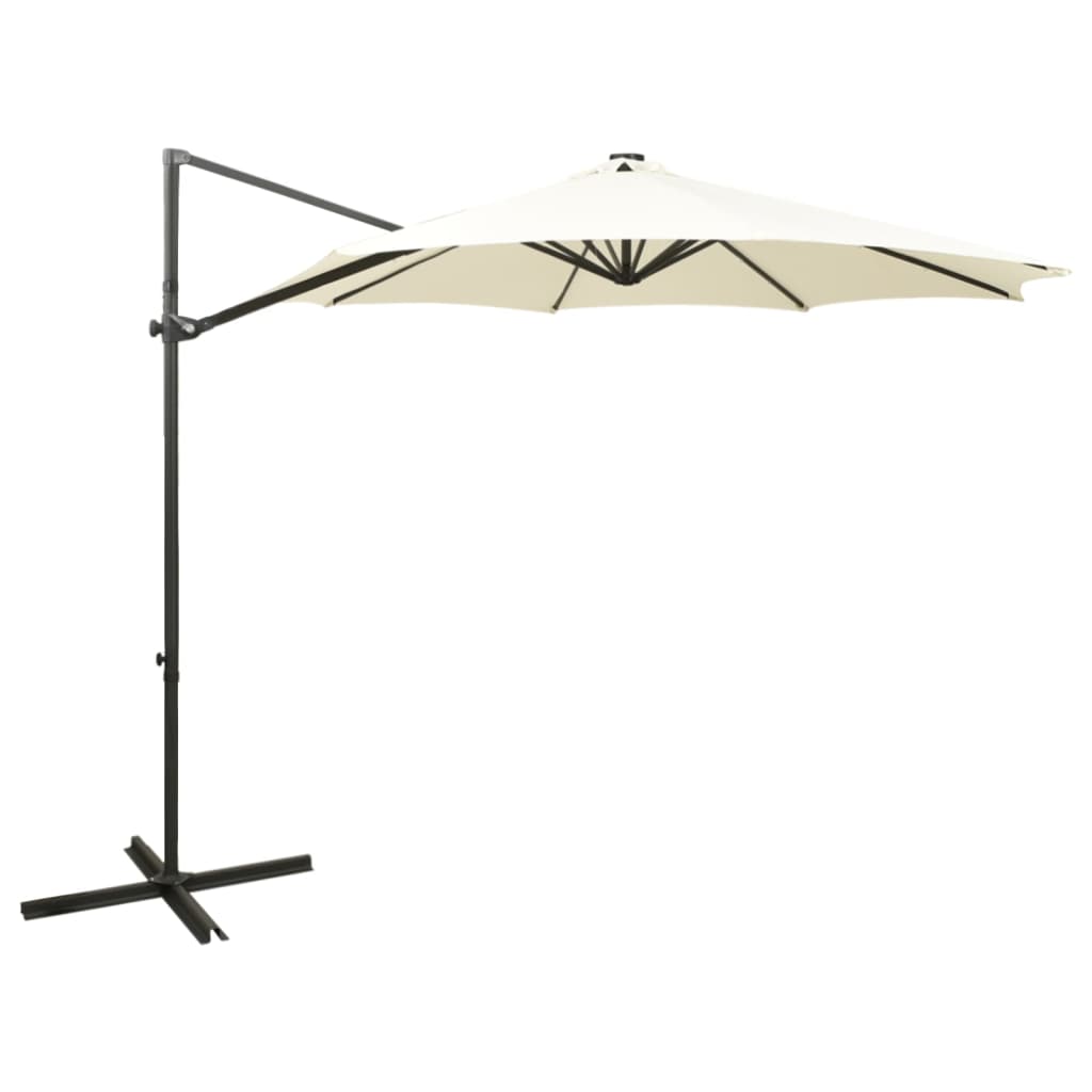 Cantilever Umbrella with Pole and LED Lights Sand 300 cm - Brittle & Co