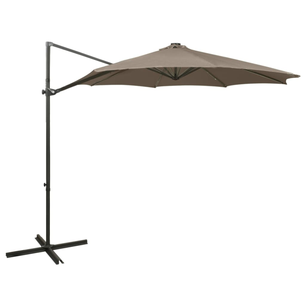 Cantilever Umbrella with Pole and LED Lights Taupe 300 cm - All Things Good