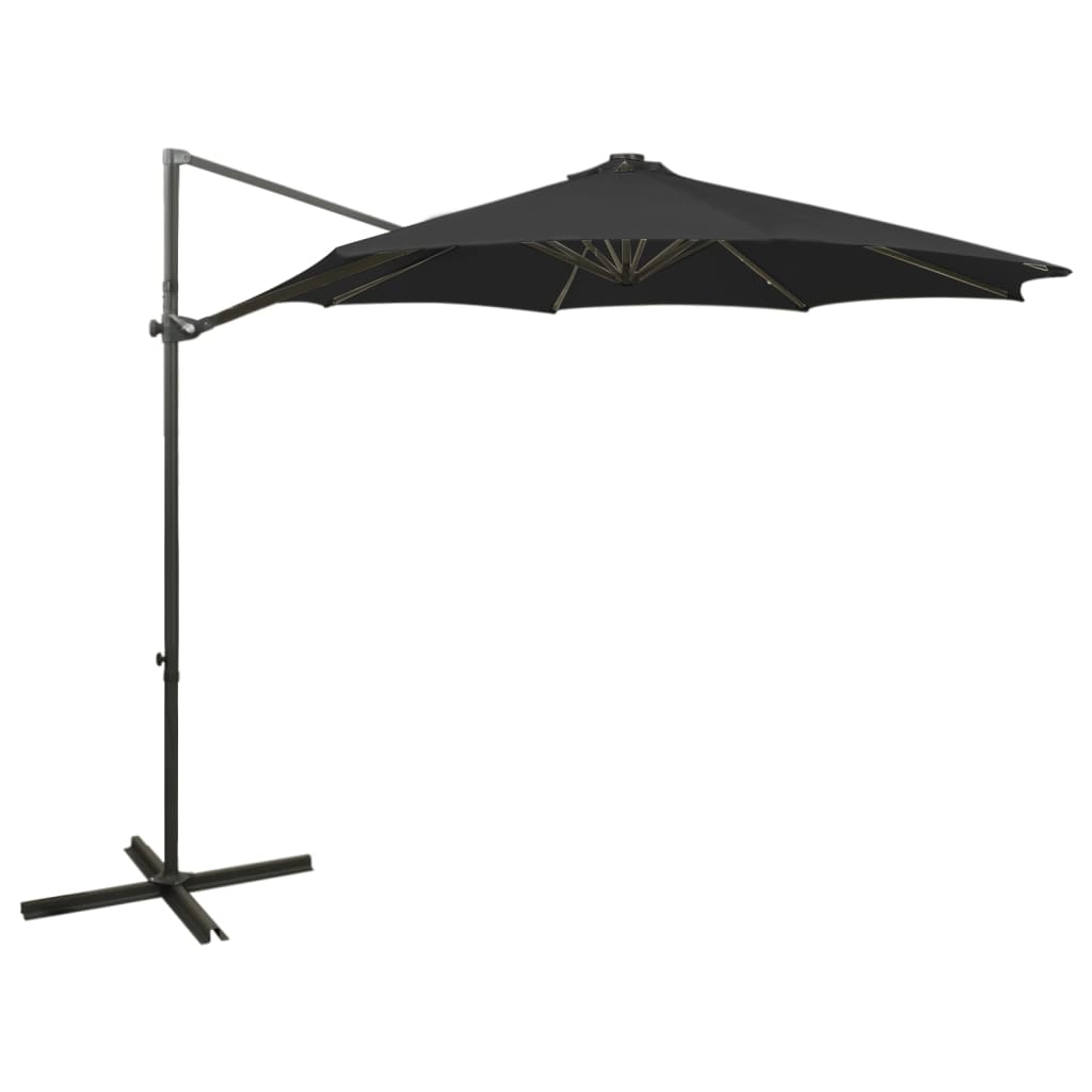 Cantilever Umbrella with Pole and LED Lights Black 300 cm - Merkel Designers
