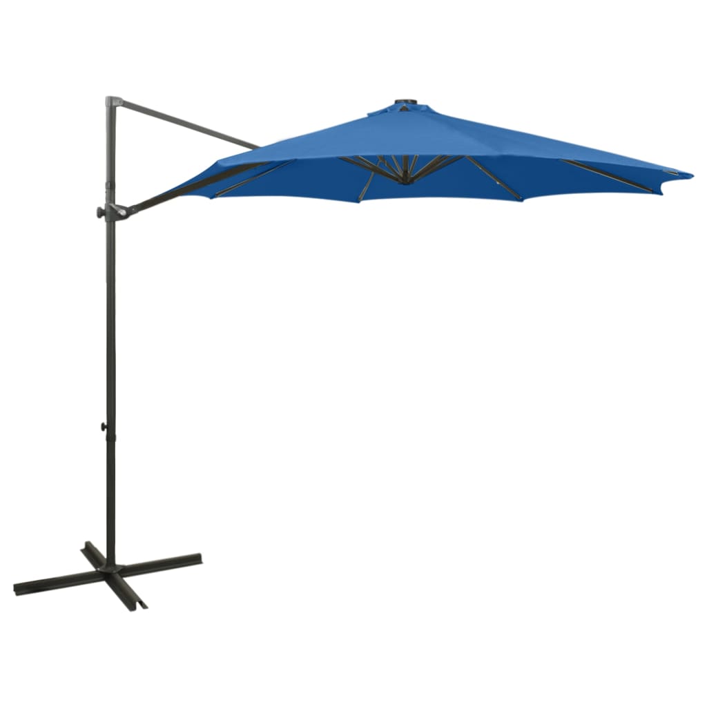Cantilever Umbrella with Pole and LED Lights Azure Blue 300 cm - The Home Maker