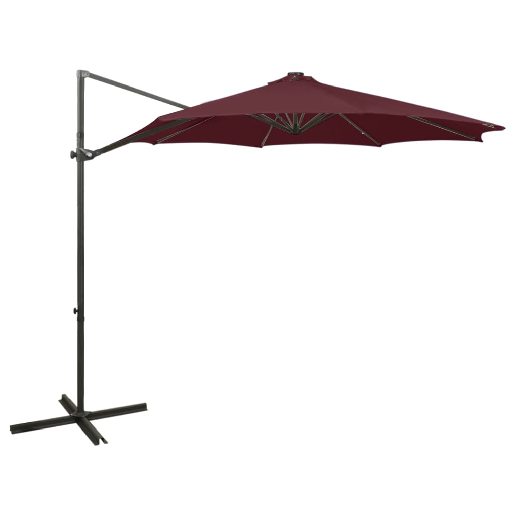 Cantilever Umbrella with Pole and LED Lights Bordeaux Red 300 cm - Merkel Designers