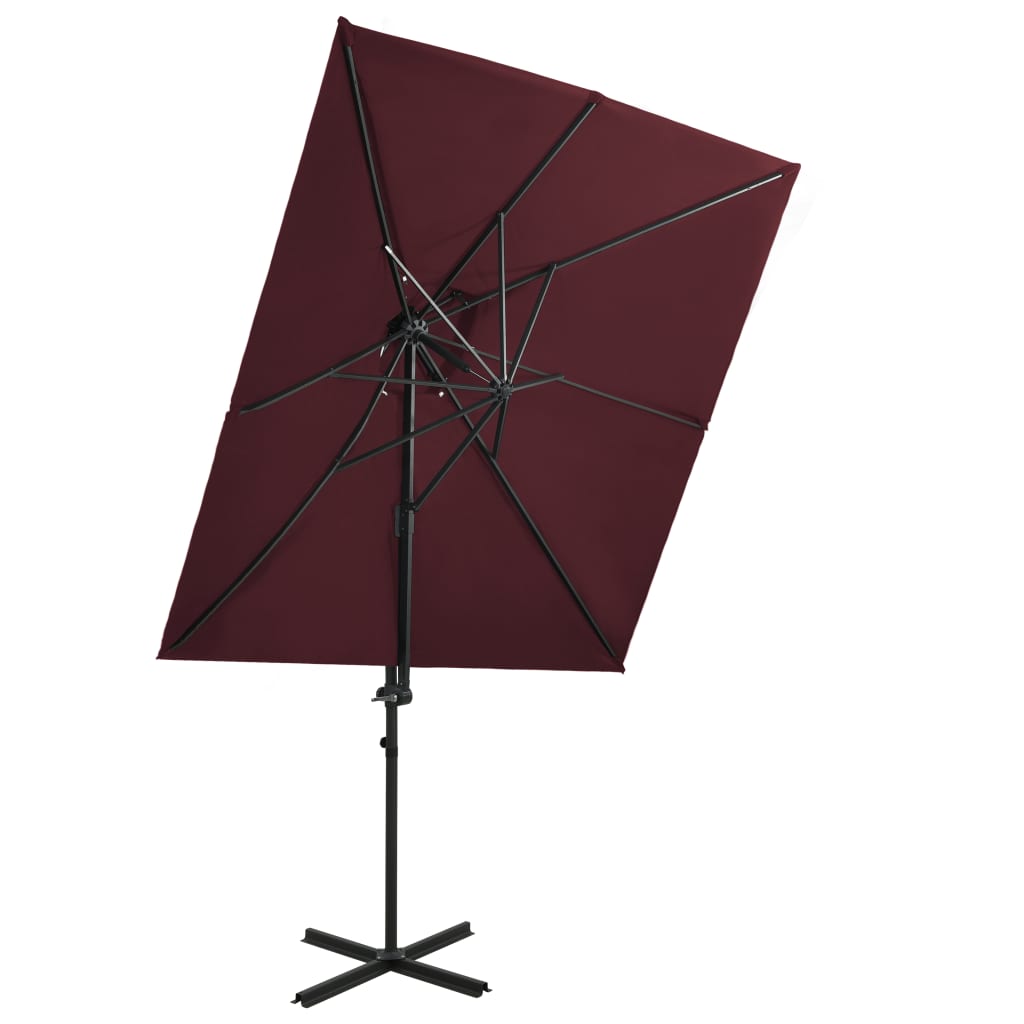 Cantilever Umbrella with Double Top Bordeaux Red 250x250 cm - Direct Imports