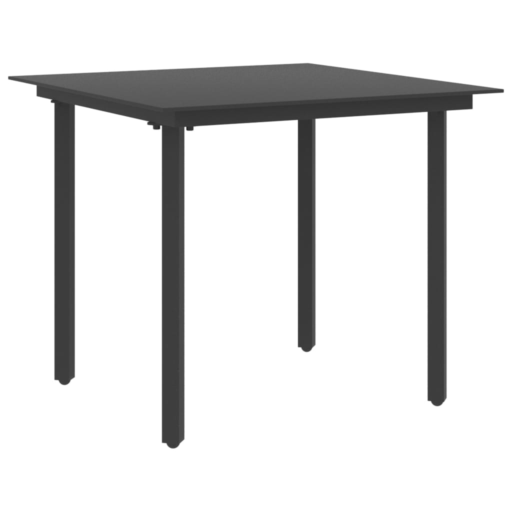 Garden Dining Table Black 80x80x74 cm Steel and Glass - Direct Imports
