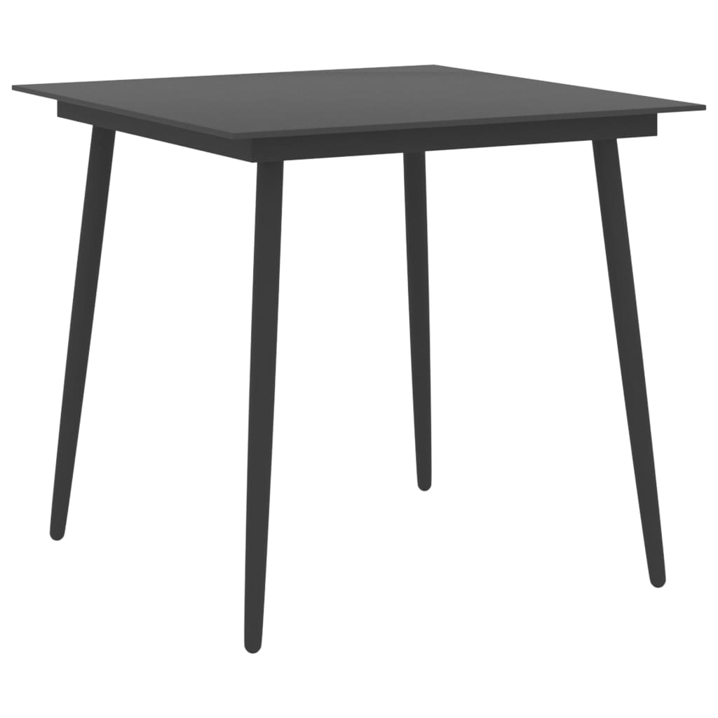 Garden Dining Table Black 80x80x74 cm Steel and Glass - All Things Good