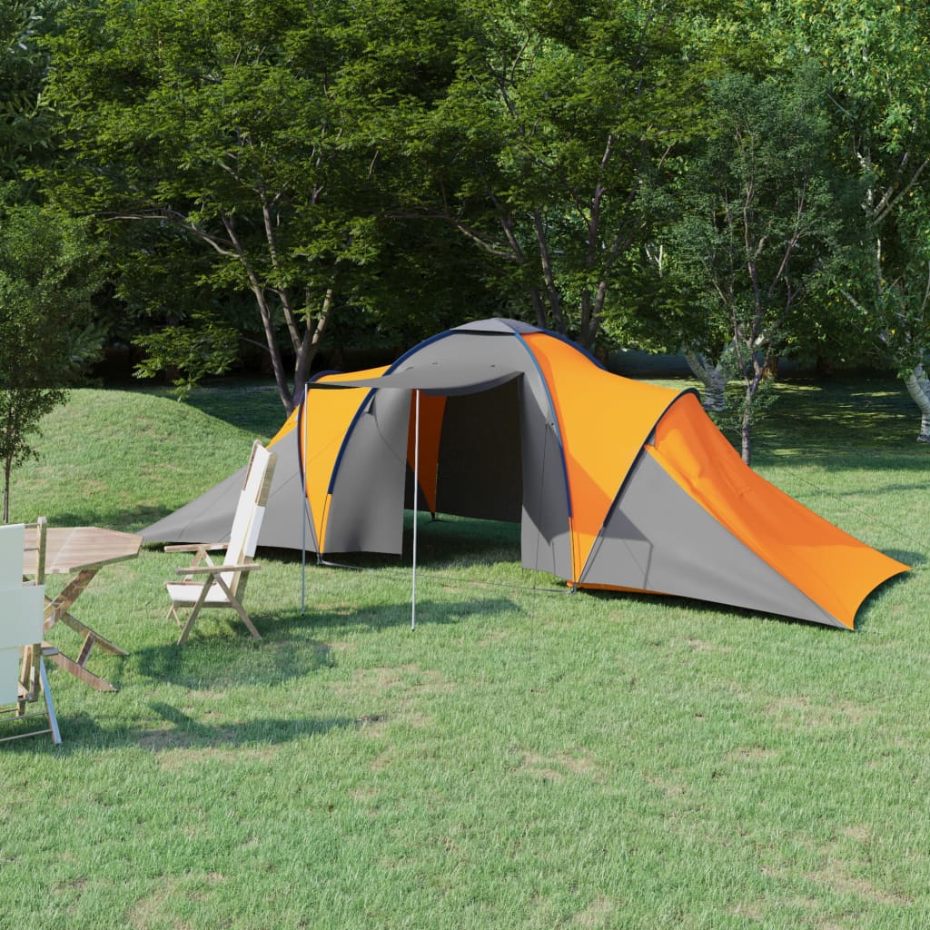 Camping Tent 6 Persons Grey and Orange - Brittle & Co