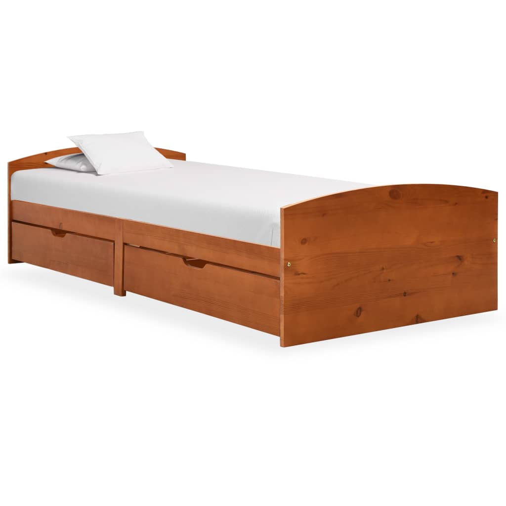 Bed Frame with 2 Drawers Honey Brown Solid Pine Wood 90x200 cm - The Home Maker
