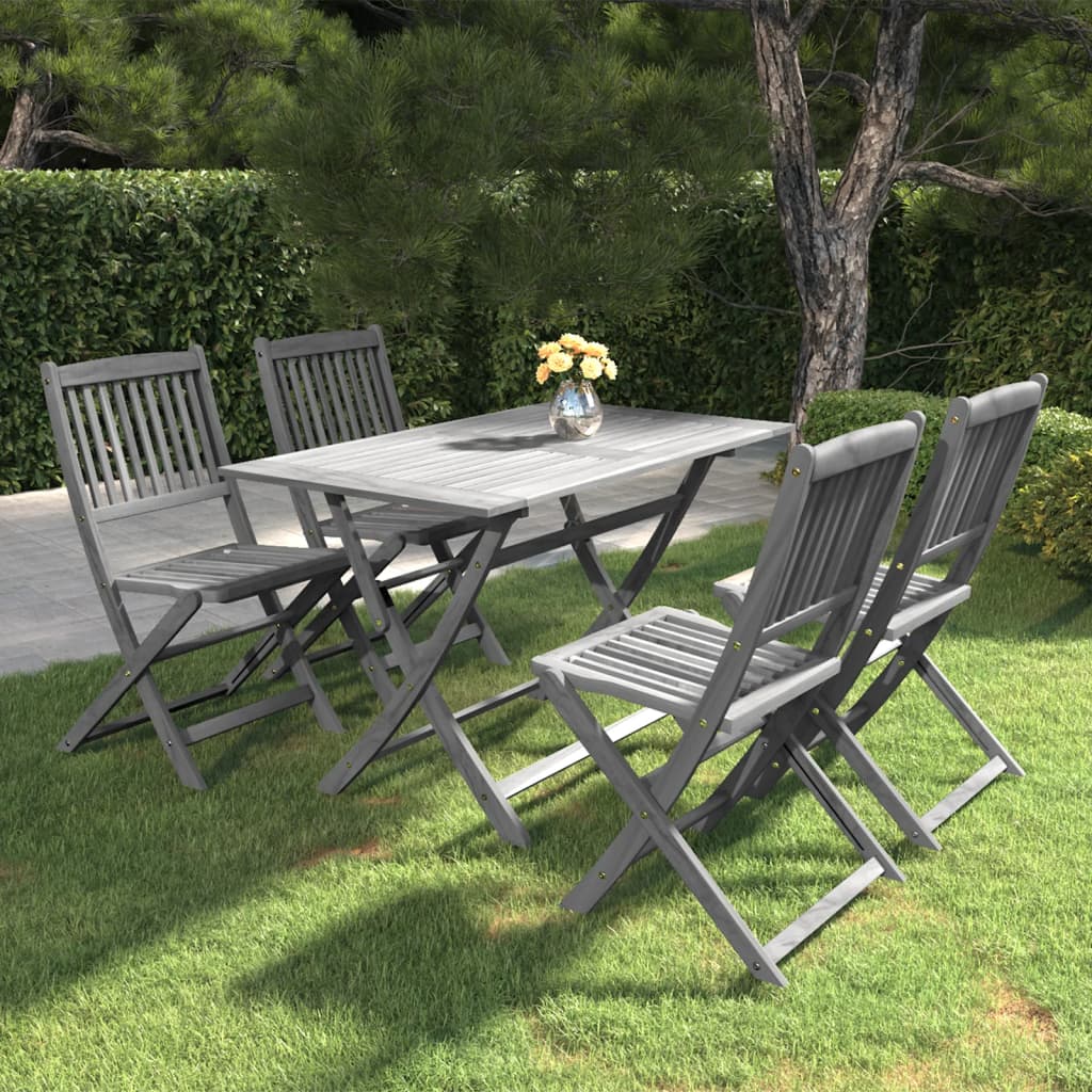 5 Piece Garden Dining Set Solid Acacia Wood Grey - Sid & Sam