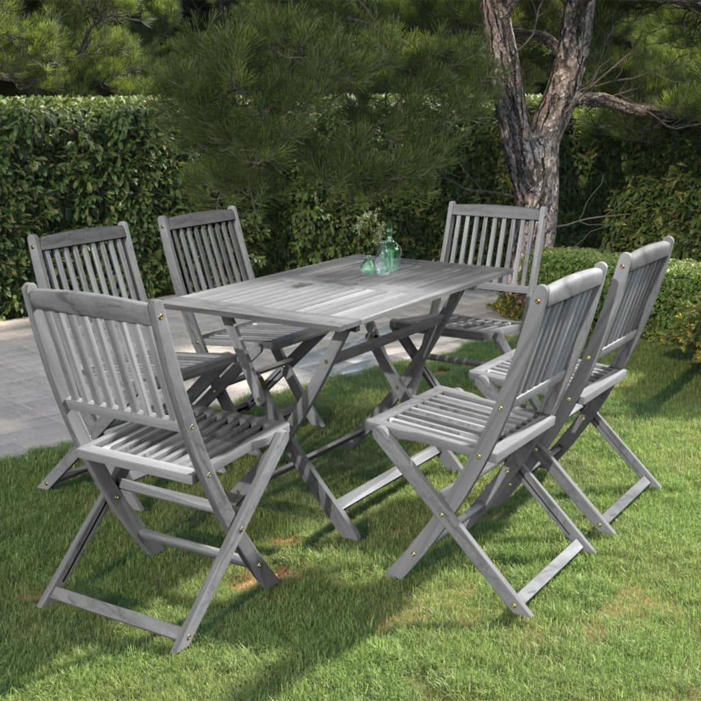 7 Piece Garden Dining Set Solid Acacia Wood Grey - Brittle & Co