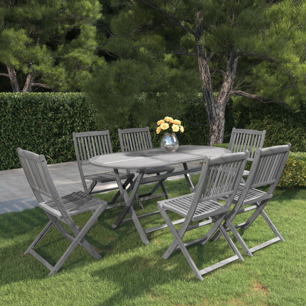 7 Piece Garden Dining Set Solid Acacia Wood Grey - Discount Dealers