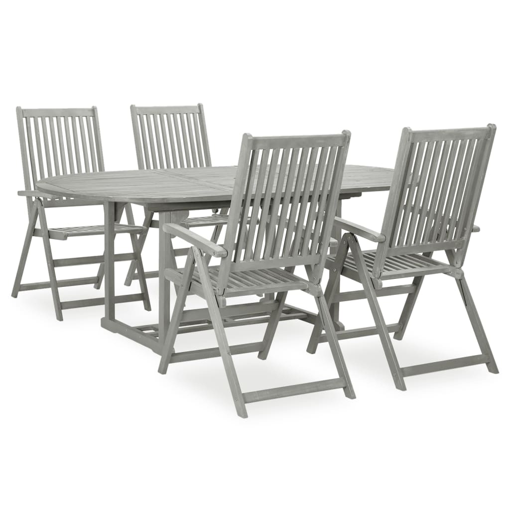 5 Piece Garden Dining Set Solid Acacia Wood Grey - All Things Good