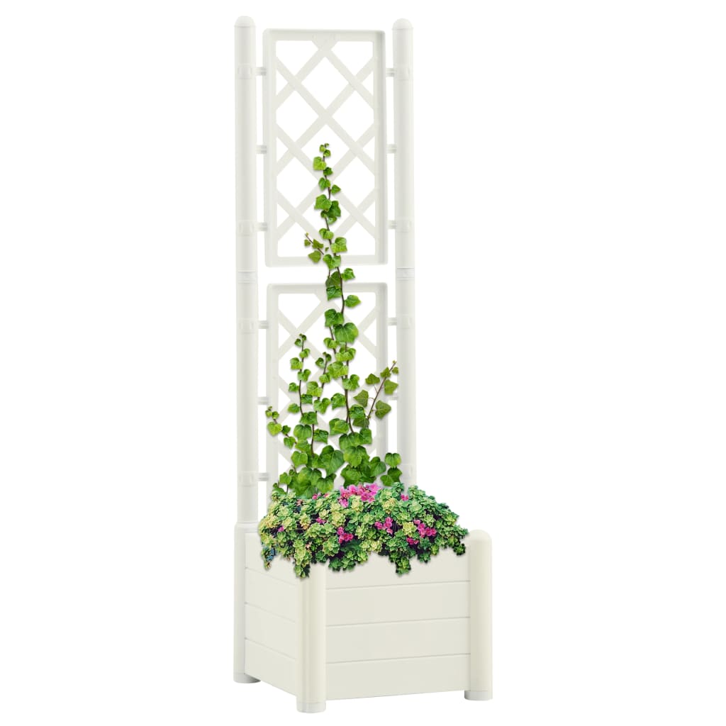 Garden Planter with Trellis 43x43x142 cm PP White - Unbeatable Bargains