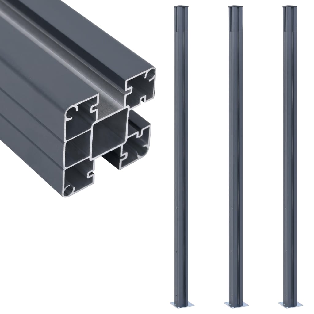 Fence Posts 3 pcs Dark Grey 185 cm Aluminium - Decor Base