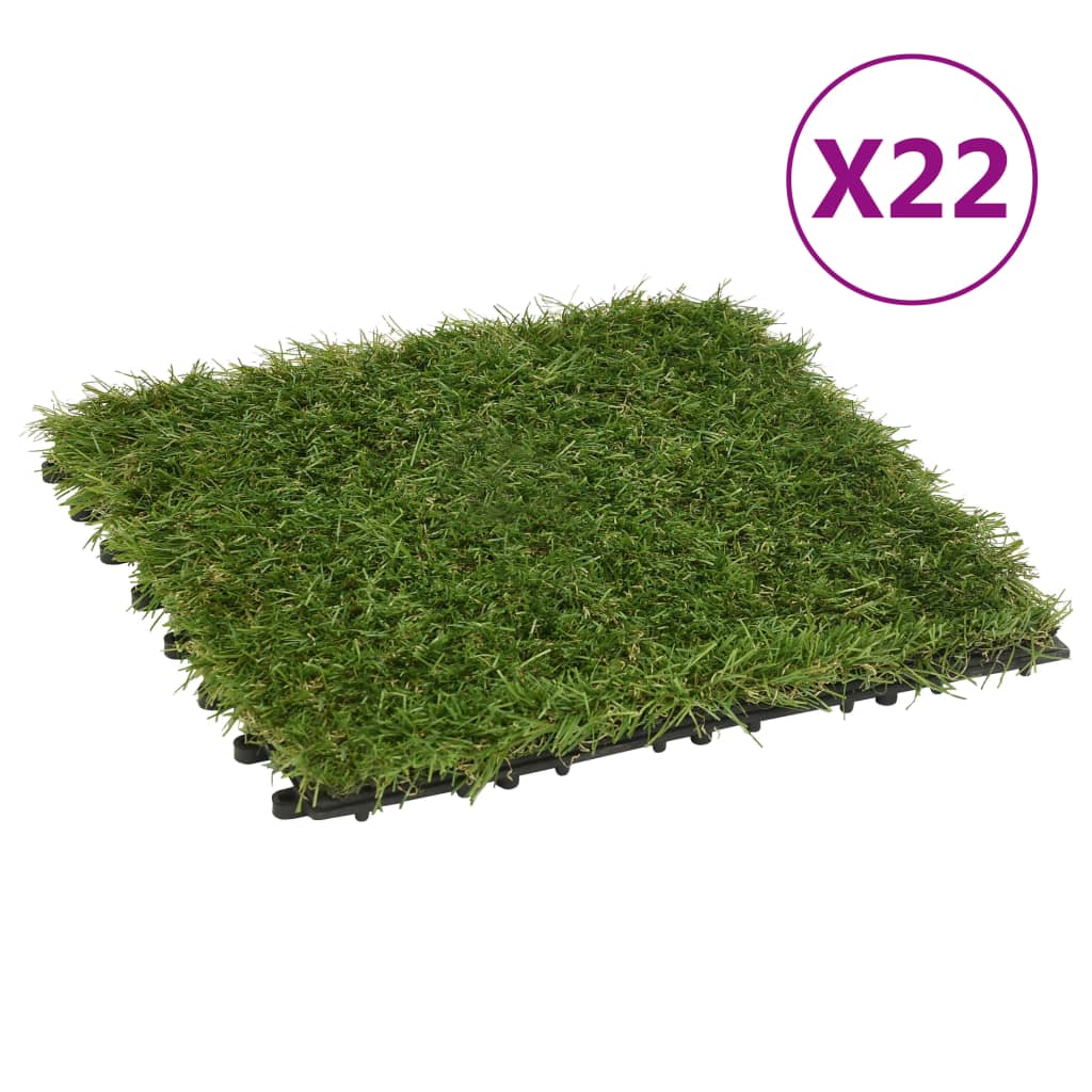 Artificial Grass Tiles 22 Pcs Green 30x30cm - Tyrell & Tyrell