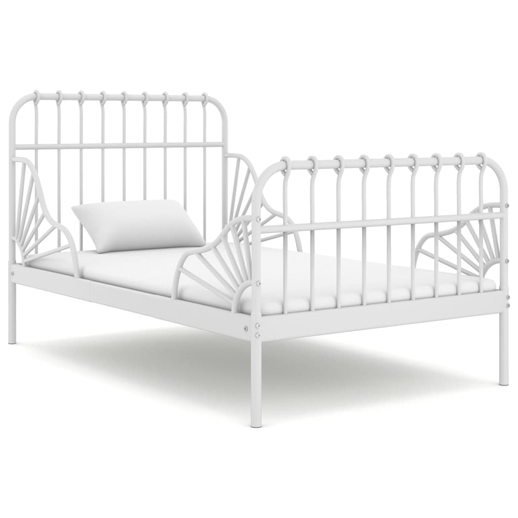 Extendable Bed Frame White Metal 80x130/200 cm - Decor Base
