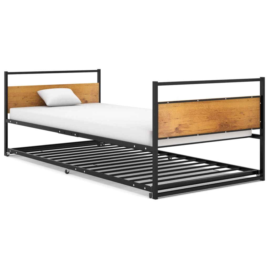 Pull-out Bed Frame Black Metal 90x200 cm - The Home Maker