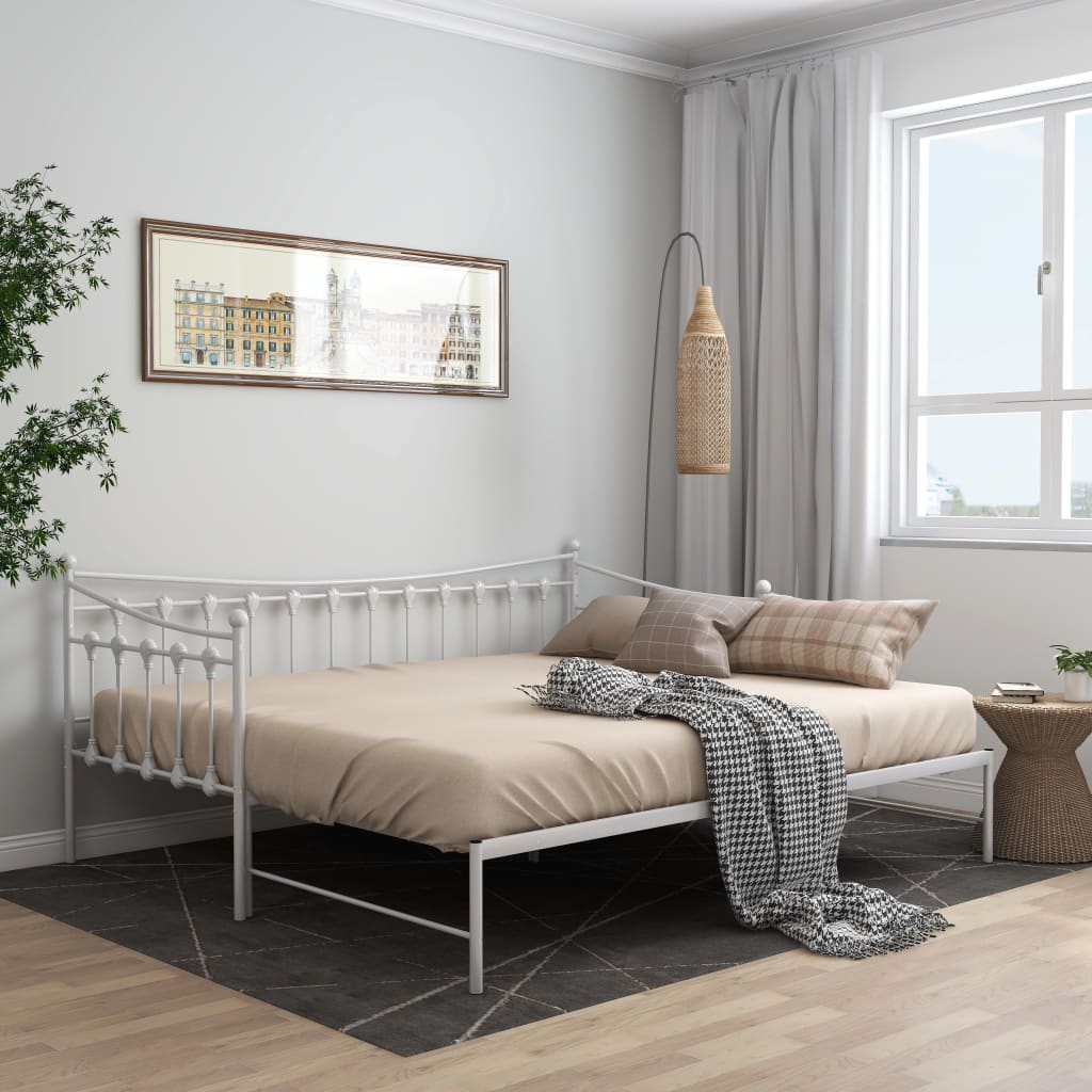 Pull-out Sofa Bed Frame White Metal 90x200 cm - Style and Chic