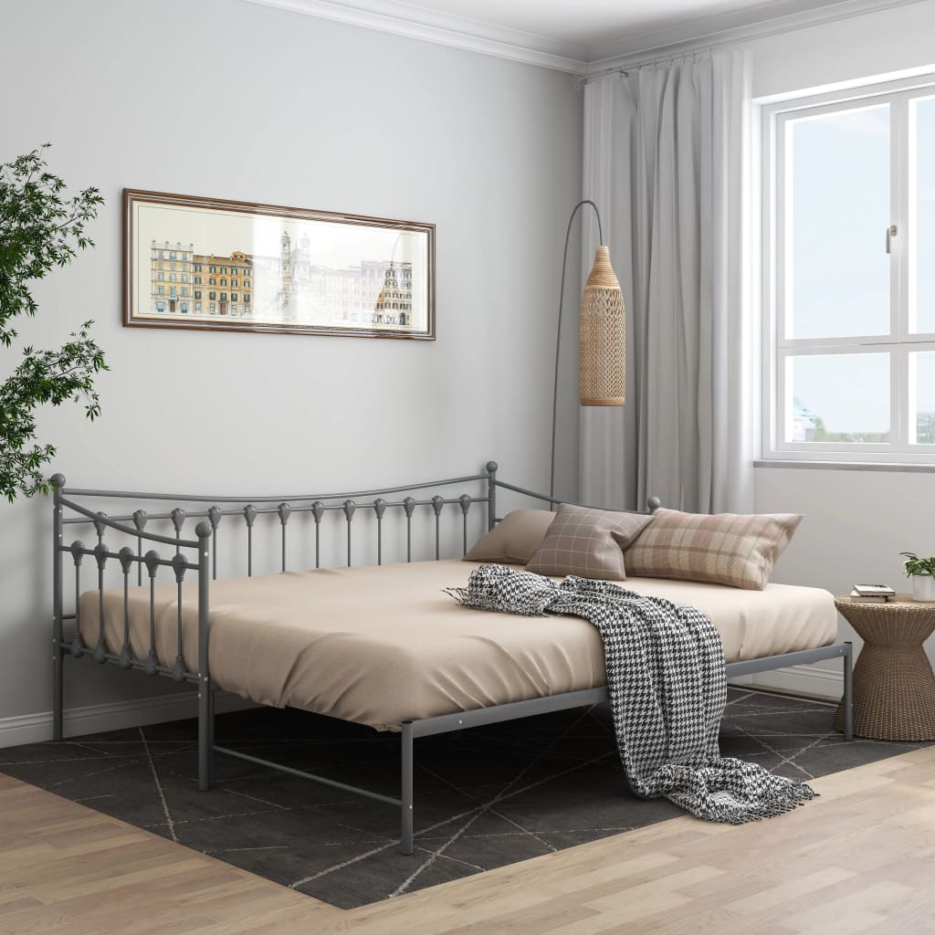 Pull-out Sofa Bed Frame Grey Metal 90x200 cm - Brittle & Co