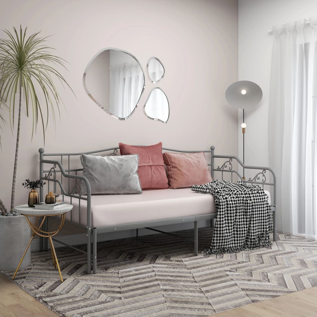 Pull-out Sofa Bed Frame Grey Metal 90x200 cm - All Things Good