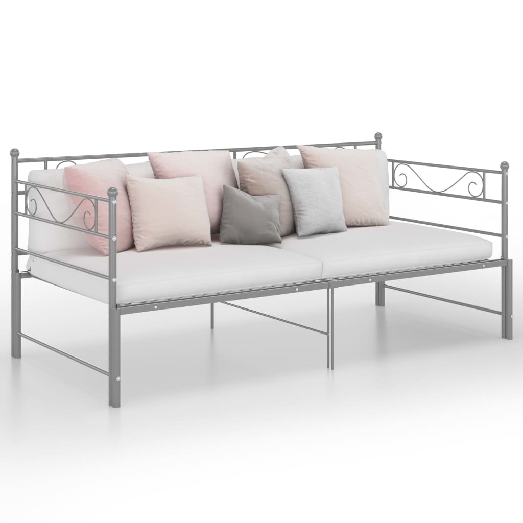 Pull-out Sofa Bed Frame Grey Metal 90x200 cm - All Things Good