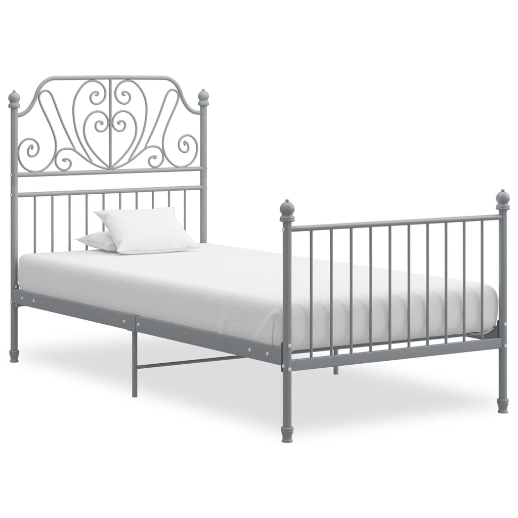 Bed Frame Grey Metal 90x200 cm - All Things Good