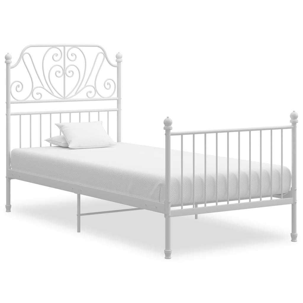 Bed Frame White Metal 100x200 cm - The Home Maker