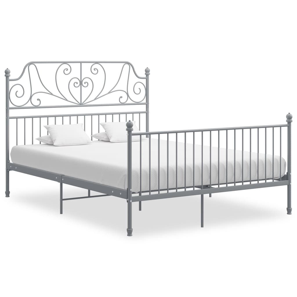 Bed Frame Grey Metal 160x200 cm - All Things Good