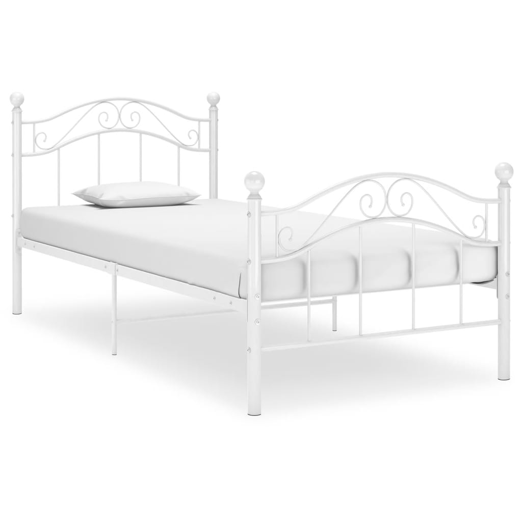 Bed Frame White Metal 100x200 cm - Direct Imports